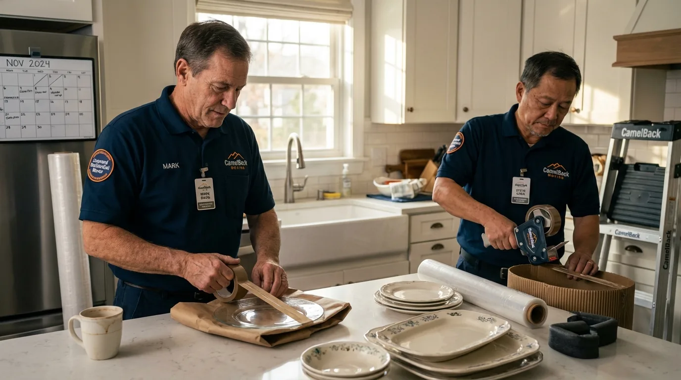 Professional crew packing kitchen dishware in Markham, IL